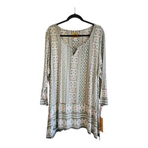 NWT Ruby Rd. Womens 2X Top Asymmetrical 3/4 Sleeves Stretch Keyhole Neck READ